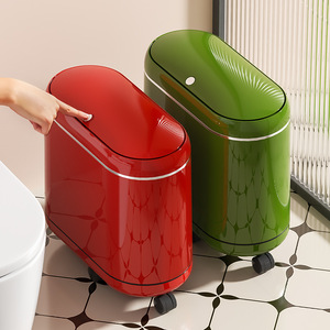 Oval Trash Can With Lid And Wheels For Bathroom And Living Room 1.5kg Indoor Use - Product Image 1