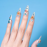 Ongles à presser en chrome argenté avec cristaux, motifs floraux 3D et pierres précieuses, pointes d'ongles stiletto, fabriqués à la machine, en gel souple personnalisable, emballage personnalisable