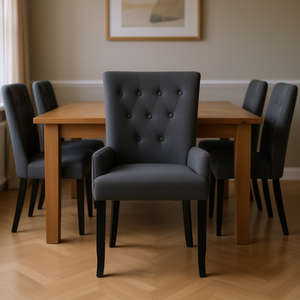 Sedia da Pranzo in Tessuto Grigio Scuro con Braccioli, Design Contemporaneo, Arredamento Moderno per la Casa - Product Image 2