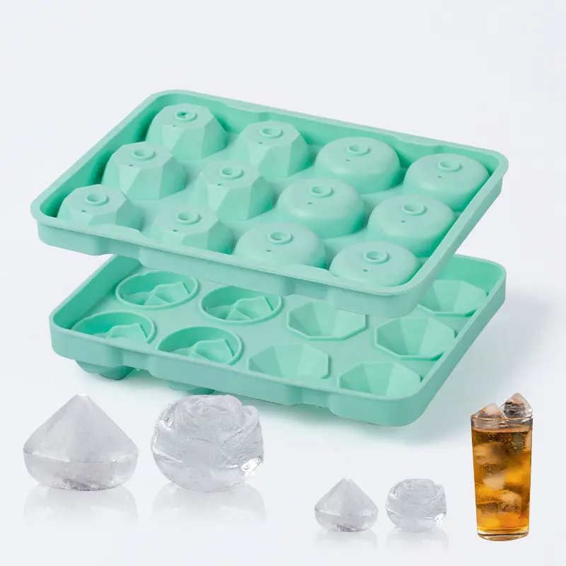 Neue 6 Cavity Silikon Rose Eis schale & 6 Diamond Ice Ball Maker Easy Release Eiswürfel Formen mit Abdeckungen für Cocktails Whisky