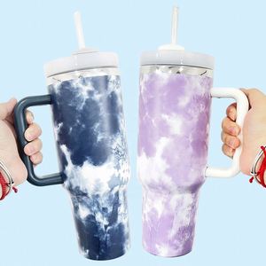 Beer Mug Water <b>Bottle</b> Tie Dye Mugs With Handle and Straw H2.0 Purple Tie-Dye 40Oz Tumbler - Product Image 4