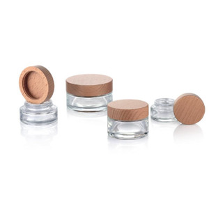 Crèmeflesjes met bamboe deksel, transparante plastic cosmetica verpakkingen, snoepjespotjes, bamboe deksel, matte frosted pot, natuurlijke houten schroefdop - Product Image 3