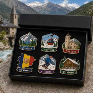 Lot de badges émaillés personnalisés sur le thème d'Andorre, coffret cadeau, épingles de revers pour stations de ski des Pyrénées, souvenirs touristiques, badges de villes alpines, ensemble de cadeaux - Product Image 1