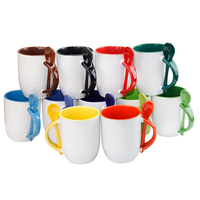 Juego de regalo de gran oferta con mango de dos tonos de impresión completa personalizada, Taza de cerámica de Color café con cuchara