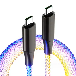 Kabel Data Tipe C USB C, lampu mengalir Tipe C USB C, 1M aluminium paduan RGB 66W untuk iPhone Samsung Huawei