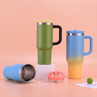Vaso Térmico de Viaje de Gran Capacidad de 40 oz con Tapa Abatible y Asa Cómoda, Borde Liso, Vasos de Acero Inoxidable