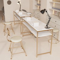Ensemble de table de manucure simple et double, poste de travail de salon de manucure avec chaise, cadre doré, OEM ODM, solution complète