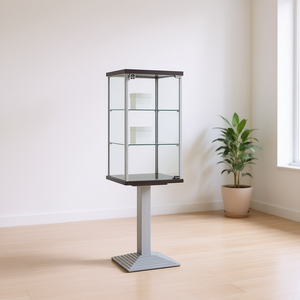 Vitrina Moderna con Marco de Aluminio 45x45x161cm, Vidrio Templado Gris Claro, Estantes Ajustables, Puerta con Cerradura - Product Image 3