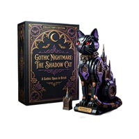 Gotische Schatten-Schwarze Katze 40-Teiliges Plastik-Baustein-Set DIY Spielzeug Montagemodell Halloween Dekorative Figur Kompatible Bausteine