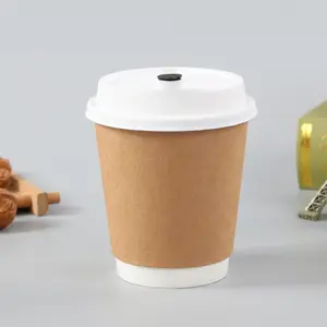 커버가있는 일회용 종이 커피 컵 이중 다림질 골판지 컵