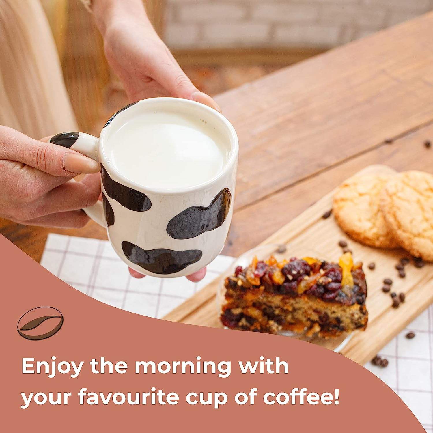 Tazza Divertente Con Coperchio KYSUN Tazza Caffè Ceramica Mucca Divertente  480ml Con Coperchio Legno - Bianco Tazze Regalo Originali, image size:1500x1500