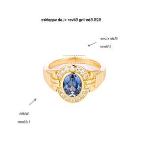 Bague en saphir 1,5 carat plaqué or, pierres précieuses de laboratoire, bijoux de mode, bagues en argent sterling pour filles et hommes - Product Image 6