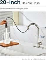 Robinet de cuisine sans contact avec distributeur de savon, nickel brossé, capteur latéral, sans plomb, monocommande