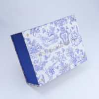 Boîte cadeau rigide personnalisée en toile bleue avec impression dorée, matériaux recyclés, emballage mat de luxe pour parfums, cosmétiques haut de gamme