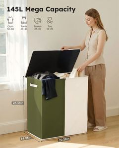 Cesto de Ropa Sucia Doble con Tapa y Bolsas Extraíbles, Cesto de Ropa Sucia Grande de 145L, Organizador de Ropa Sucia Plegable de 2 Secciones - Product Image 6