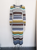 KD2387 Nouveautés Robe élégante vintage pour femme, printemps-automne, manches longues, robe mi-longue tricotée rayée pour femme