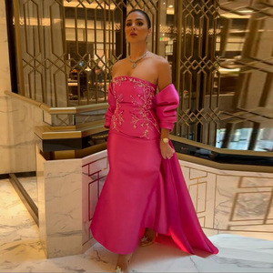 Scz012 sıcak pembe Mermaid Dubai lüks abiye pelerin şal 2023 arapça kadınlar uzun düğün konuk önlük