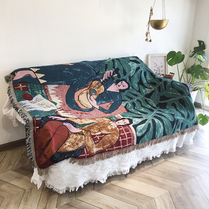Wholesale High Quality Custom Cotton Woven Jacquard Sofa Cover <strong>Throw</strong> Blanket Woven <strong>Outdoor</strong> Multi-functional Blankets - Product Image 1