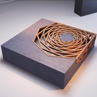 Table basse carrée géométrique en placage de bois avec incrustation spirale, option noir et blanc, panneau E1 écologique, style rétro mi-siècle pour salon