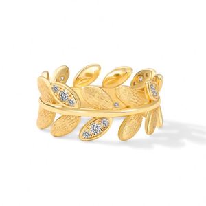 Dylam <b>Dainty</b> 18K Gold Plated Non Tarnish 925 Silver 5A Zirconia Peace Branches Leaf Shape <b>Rings</b> Jewelry for Daily Wear - Product Image 1