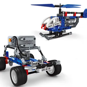 De gros lego jouet de voiture-Wange — jouets électroniques pour enfants, bricolage automobile et hélicoptère, bricolage 2 en 1, tige d'arbre compatible, voiture technique legoing