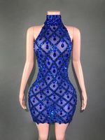 Robe de soirée américaine européenne col haut sans manches en maille extensible coupe ajustée Banquet sexy Performance transfrontalière pour la scène