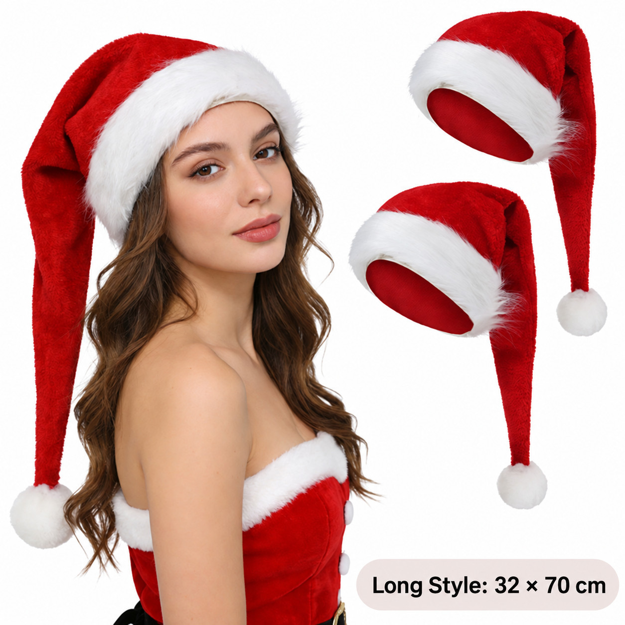 Rouge - Chapeau de Noël en fourrure longue Haute Couture (Long)
