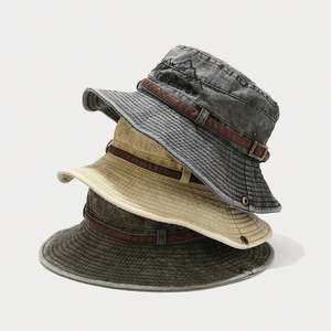 Sombrero de Pescador de Mezclilla Lavada para Primavera/Verano, con Letra Bordada Personalizada, para Deportes al Aire Libre y Pesca, con Cordones - Product Image 1