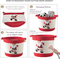 Noël Père Noël Rouge Corde Panier Jouet Poubelle De Rangement Avec Poignées Paniers Tissés Pliables Paniers Roulants Panier À Linge