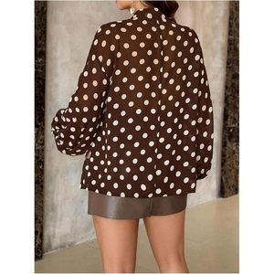Women's Plus Size Polka Dot Blouse Long Sleeve Bow Tie Front Chiffon Work Office Dressy Casual <b>Top</b> - Product Image 2