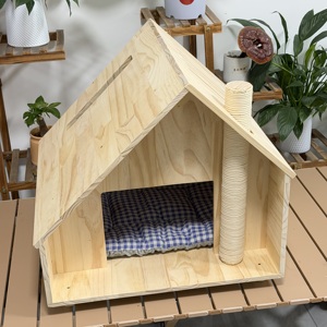 Wooden Indoor House With Scratching Post Cushion Natural Bed and Hideaway Modern Kitten Cave Play Centre - Product Image 4