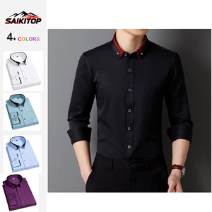 Camisa <span class=keywords><strong>de</strong></span> Negocios <span class=keywords><strong>de</strong></span> Manga Larga <span class=keywords><strong>para</strong></span> <span class=keywords><strong>Hombre</strong></span>, Sin Elástico, Elástica en Cuatro Direcciones, con Botones, Formal, <span class=keywords><strong>para</strong></span> Trabajo, Oficina, <span class=keywords><strong>Vestir</strong></span> - Product Image 1