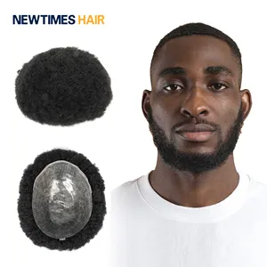 Men Hairpiece Virgin Human Hair Replacement System Afro injected skin with gauze