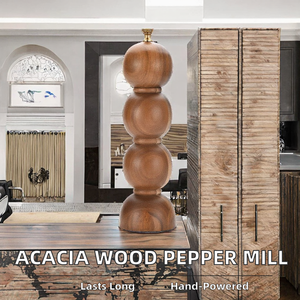 Wholesale Z/F GLOBAL EXPORT Gourd Shape Kitchen 8 Inch Acacia Wood Rotary Knob Manual Salt & <b>Pepper</b> <b>Grinder</b> Eco-Friendly - Product Image 2