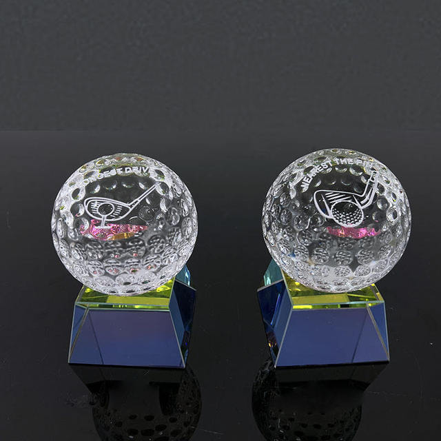 Custom Engraved Crystal Glass Golf Ball Award Plaque 3d Glass Crystal Glass Bubble Ball Trophy