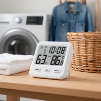 Termometer Higrometer Digital Dalam Ruangan dengan Casing Plastik untuk Pemantauan Kelembapan Ruang Bawah Tanah/Ruang Cuci, Dilengkapi Dudukan Magnetik dan Alarm Harian