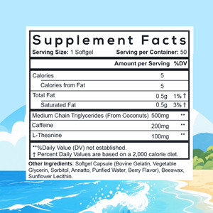 Cápsulas Blandas de Cafeína y L-Teanina con Logotipo Personalizado, Suplemento para Dormir Hecho con Aceite MCT, Favorece la Calma Mental, para Adultos - Product Image 2