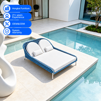 Chaise longue double de luxe pour l'extérieur, en corde tressée, avec coussins, pour piscine, hôtel, resort, villa