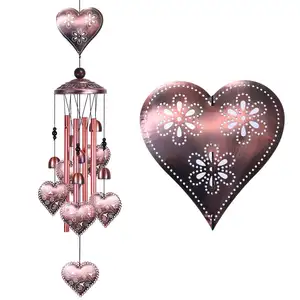 Coeur aimant carillons éoliens romantique 7 coeurs Mobile avec 6 cloches décor intérieur/extérieur maison maman cadeaux ornements de jardin balcon
