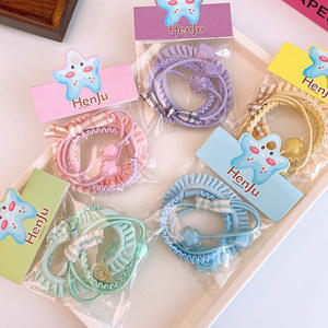 Lazos para el pelo de <span class=keywords><strong>alambre</strong></span> de teléfono de Color caramelo, gomas para el pelo florales dulces, 4 unids/set, juego de bandas para el pelo de goma de alta elasticidad, cola de caballo para niñas - Product Image 2