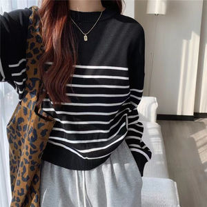 Neue Frauen Herbst Winter Kleidung Solid Round Neck Sweater Jumper Langarm Streifen Strick pullover Shirt Female Tops - Product Image 4