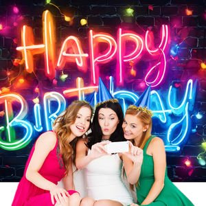 Toile de fond d'anniversaire néon phosphorescente-Mur de briques urbaines avec fond de <span class=keywords><strong>photographie</strong></span> Funky Graffiti Hip Hop Teen Séance photo - Product Image 5