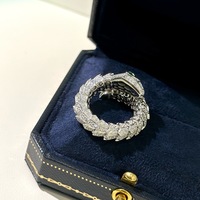 Bague ouverte en argent sterling S925, motif serpent python géométrique du zodiaque, sertie de diamants, plaquée or, taille unique