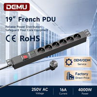 Barre d'alimentation PDU 1U 19 pouces avec interrupteur bipolaire, protection contre les surtensions, 6 prises françaises standard 16A 4000W pour salle serveur CE ROHS