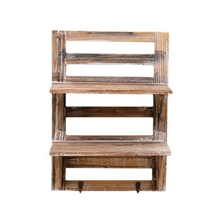 Wooden Wall Mounted <b>Shelf</b> 2 Tier White Distressed Color Key Storage <b>Rack</b> For Living Room Decorative Plant Stand - Product Image 4