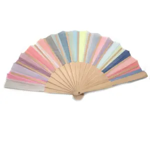Custom Printed Folding Fan Foldable Wood Fabric Hand Fan Wholesale Bamboo Fan