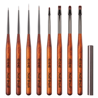 Ensemble de stylos à ongles élégants de style japonais en bois de santal rond avec capuchon, fonction lampe UV pour photothérapie, pinceau plat pour peinture florale