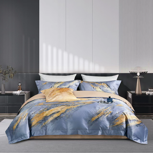 Juego de Ropa de Cama de 4 Piezas de Algodón Egipcio Azul 140S, Funda de Edredón con Estampado Digital, Sábanas Suaves con Patrones Finos, Proveedor de Ropa de Cama - Product Image 1