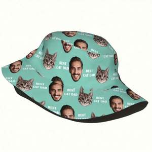 Chapeau Bob Personnalisé avec Photo et Visage Amusant, Motif Chat à Large Bord, Respirant, Toutes Saisons, Cadeau d'Extérieur, Motif Dessin Animé - Product Image 5
