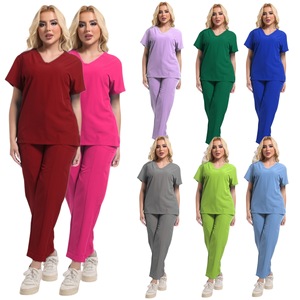 HZMNOI Women's Scrub Set Gray V-Neck Top And Pants Moisture Wicking Hospital Uniforms For Nursing Workwear - Product Image 5